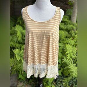 Anthropologie Umgee Tan Asymmetrical Relaxed Tank Top